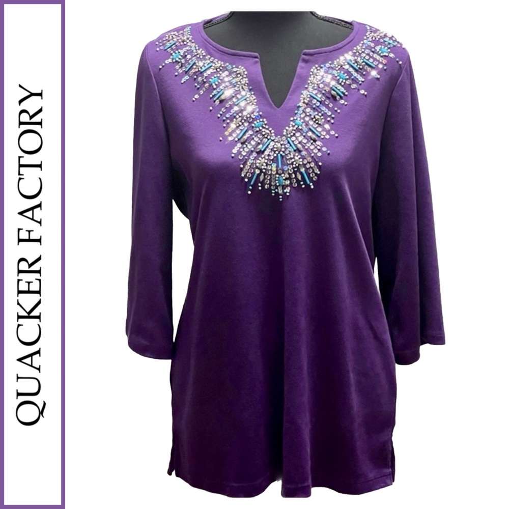 Quacker Factory Sparkle & Shine 3/4 Sleeve Tunic … - image 1